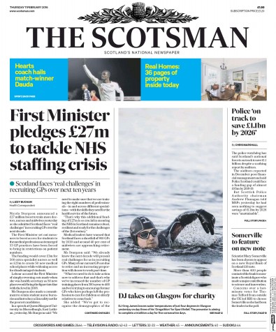 The Scotsman (UK) Newspaper Front Page for 11 February 2016