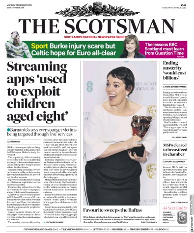 The Scotsman (UK) Newspaper Front Page for 11 February 2019