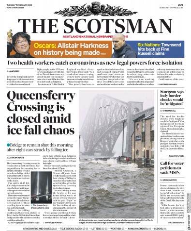 The Scotsman Newspaper Front Page for 11 February 2020