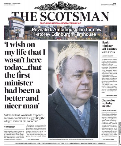 The Scotsman Newspaper Front Page for 11 March 2020