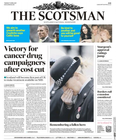The Scotsman Newspaper Front Page for 11 April 2017