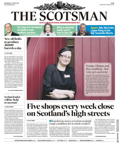 The Scotsman Newspaper Front Page for 11 April 2018