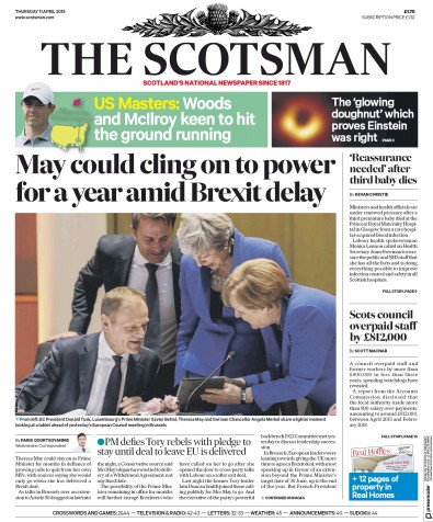 The Scotsman Newspaper Front Page for 11 April 2019