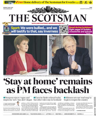 The Scotsman Newspaper Front Page for 11 May 2020