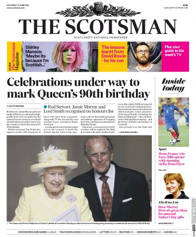 The Scotsman Newspaper Front Page for 11 June 2016
