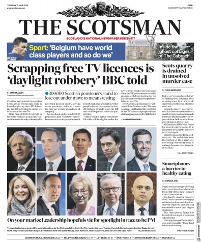 The Scotsman Newspaper Front Page for 11 June 2019