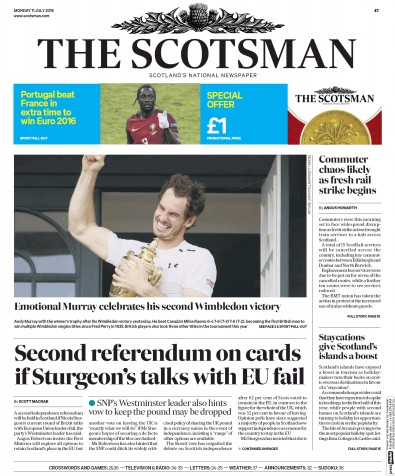 The Scotsman Newspaper Front Page for 11 July 2016