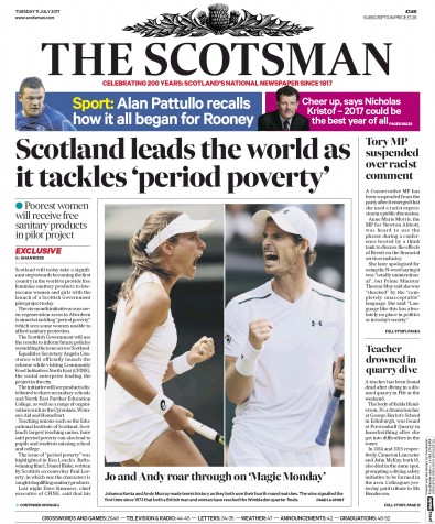 The Scotsman Newspaper Front Page for 11 July 2017