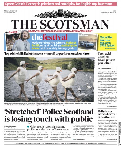 The Scotsman Newspaper Front Page for 11 August 2017