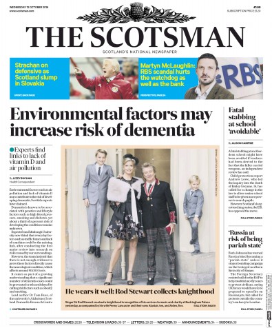 The Scotsman Newspaper Front Page for 12 October 2016