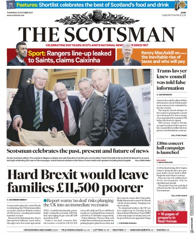 The Scotsman Newspaper Front Page for 12 October 2017