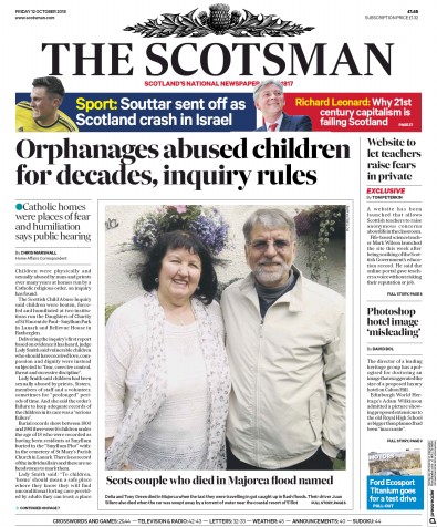The Scotsman Newspaper Front Page for 12 October 2018