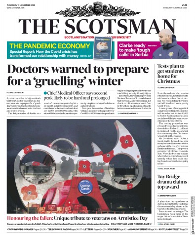 The Scotsman Newspaper Front Page for 12 November 2020