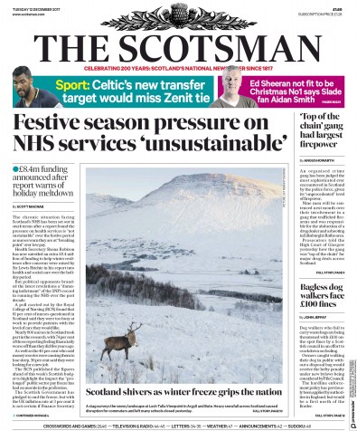 The Scotsman Newspaper Front Page for 12 December 2017