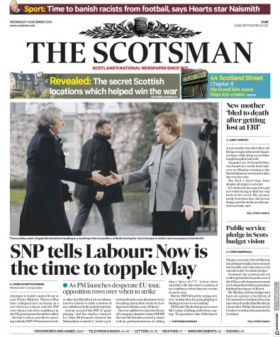 The Scotsman Newspaper Front Page for 12 December 2018
