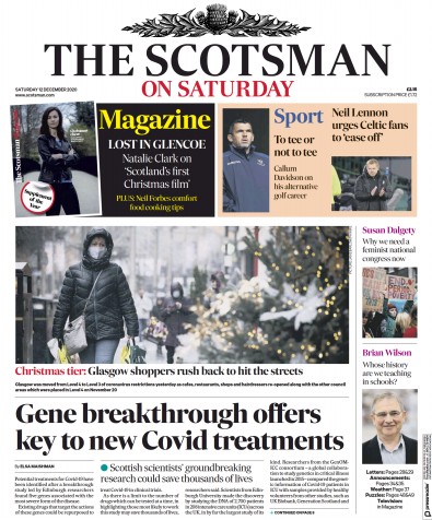 The Scotsman Newspaper Front Page for 12 December 2020