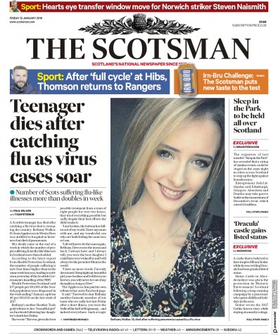 The Scotsman (UK) Newspaper Front Page for 12 January 2018