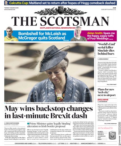 The Scotsman (UK) Newspaper Front Page for 12 March 2019