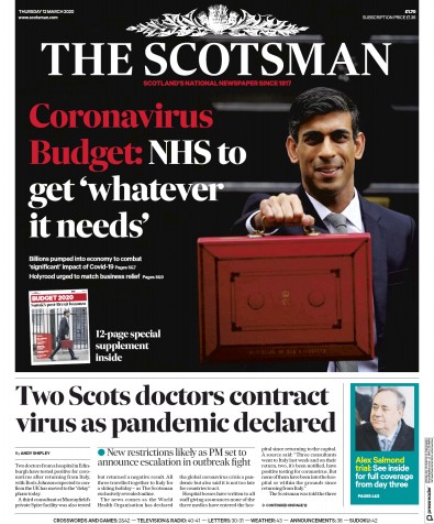 The Scotsman (UK) Newspaper Front Page for 12 March 2020
