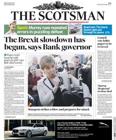 The Scotsman (UK) Newspaper Front Page for 12 May 2017
