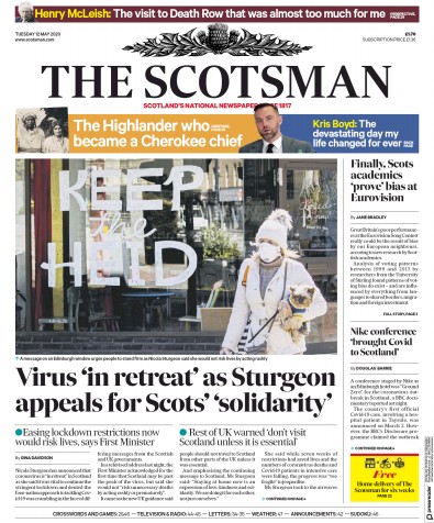The Scotsman Newspaper Front Page for 12 May 2020