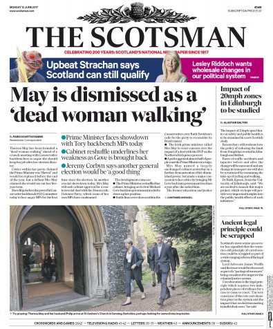 The Scotsman (UK) Newspaper Front Page for 12 June 2017