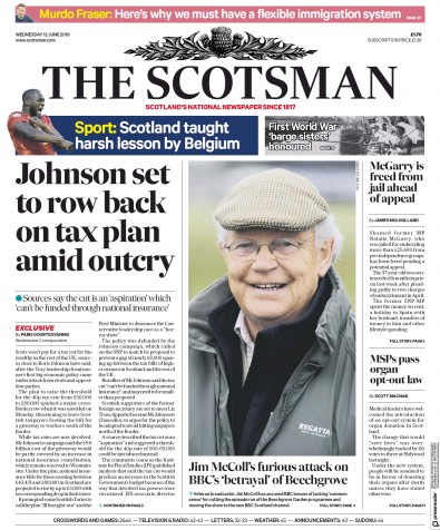 The Scotsman Newspaper Front Page for 12 June 2019