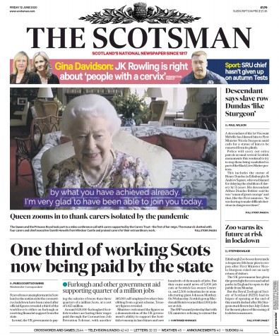 The Scotsman Newspaper Front Page for 12 June 2020