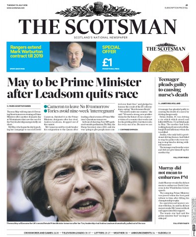 The Scotsman Newspaper Front Page for 12 July 2016