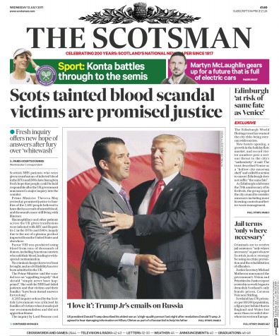The Scotsman Newspaper Front Page for 12 July 2017