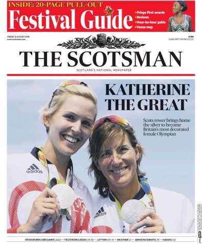 The Scotsman Newspaper Front Page for 12 August 2016