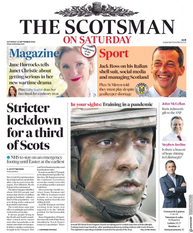 The Scotsman Newspaper Front Page for 12 September 2020