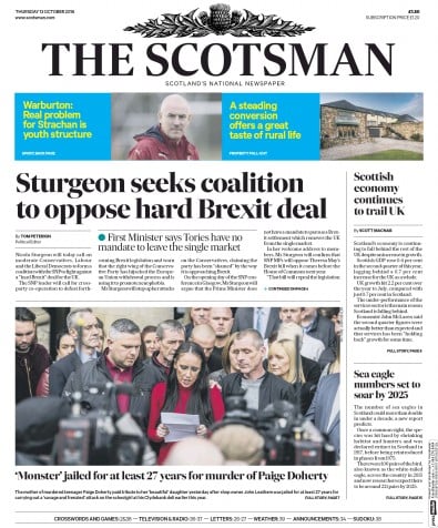 The Scotsman Newspaper Front Page for 13 October 2016