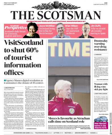The Scotsman Newspaper Front Page for 13 October 2017