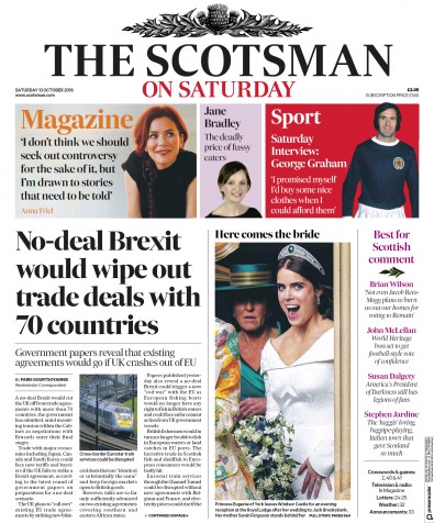 The Scotsman Newspaper Front Page for 13 October 2018