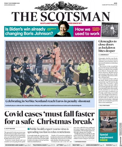 The Scotsman Newspaper Front Page for 13 November 2020