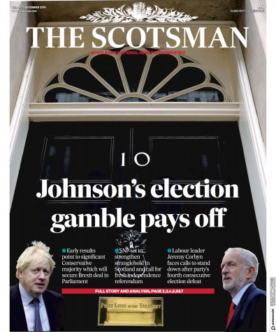 The Scotsman Newspaper Front Page for 13 December 2019
