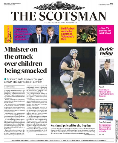The Scotsman Newspaper Front Page for 13 February 2016