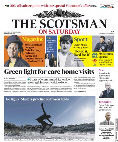 The Scotsman Newspaper Front Page for 13 February 2021