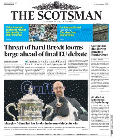 The Scotsman Newspaper Front Page for 13 March 2017