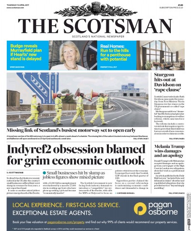 The Scotsman Newspaper Front Page for 13 April 2017