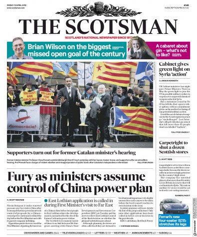 The Scotsman (UK) Newspaper Front Page for 13 April 2018