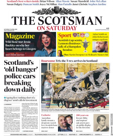 The Scotsman Newspaper Front Page for 13 April 2019