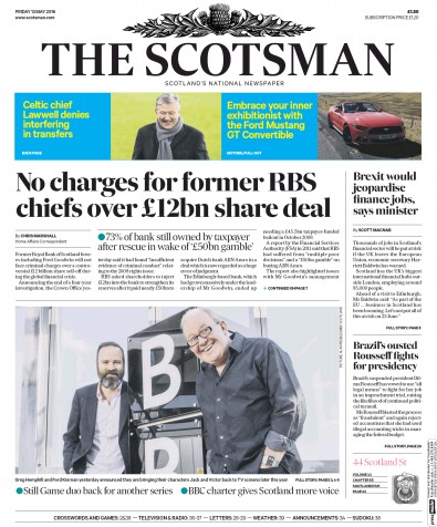 The Scotsman Newspaper Front Page for 13 May 2016
