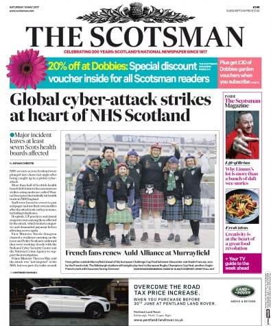 The Scotsman Newspaper Front Page for 13 May 2017