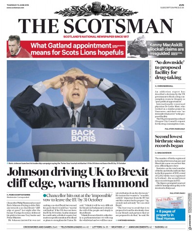 The Scotsman Newspaper Front Page for 13 June 2019