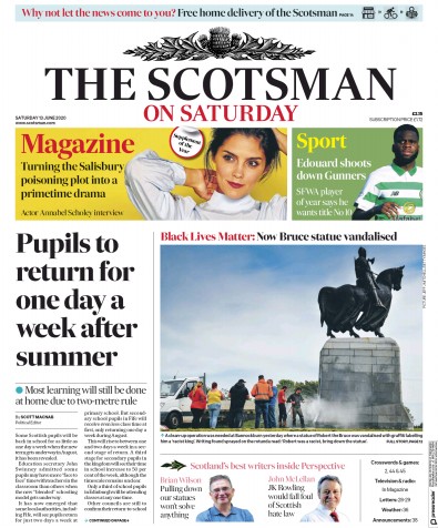 The Scotsman Newspaper Front Page for 13 June 2020