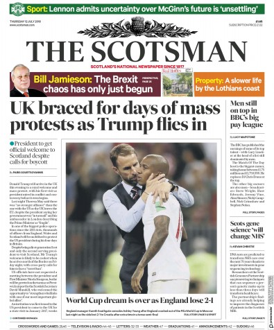 The Scotsman Newspaper Front Page for 13 July 2018