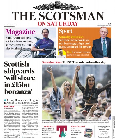 The Scotsman Newspaper Front Page for 13 July 2019
