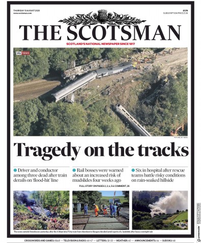 The Scotsman Newspaper Front Page for 13 August 2020